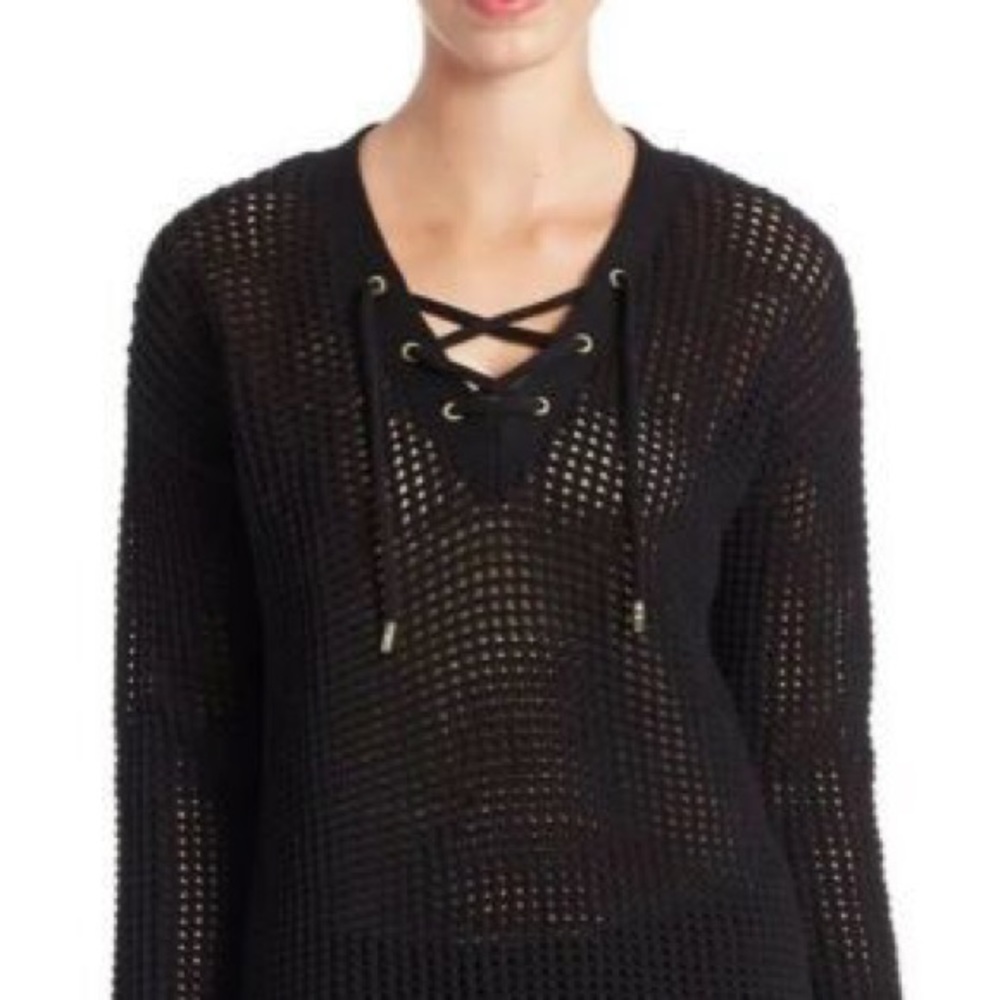 Michael Kors Sweater Black Net Lace up Tunic S NWT